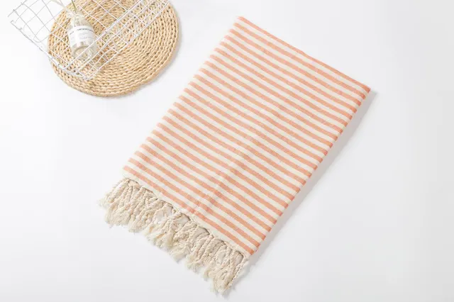 Fringed Beach Towel Polyester Cotton Wearable Striped Bath Towel Cushion Tablecloth Orange - Shop at LoveMi