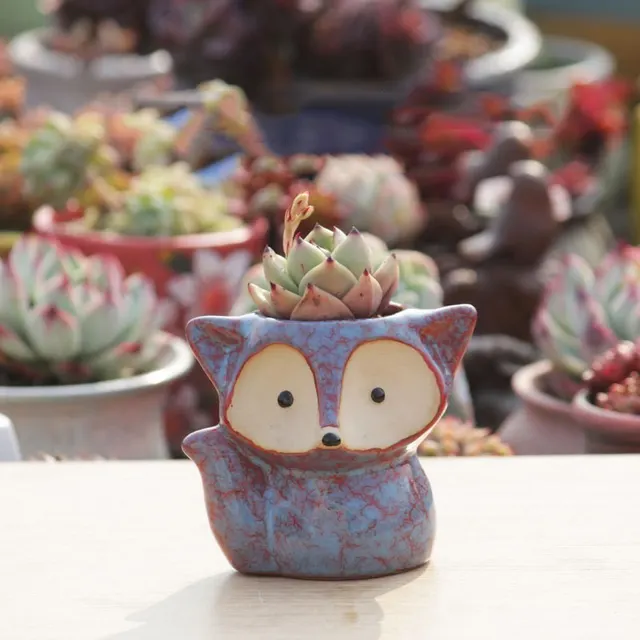 Creative Thumb Pot Fox Cartoon Ceramic Flower Pot Succulent Plant Pot Stoneware Breathable Pottery Basin Garden Decoration 3Style - Shop at LoveMi