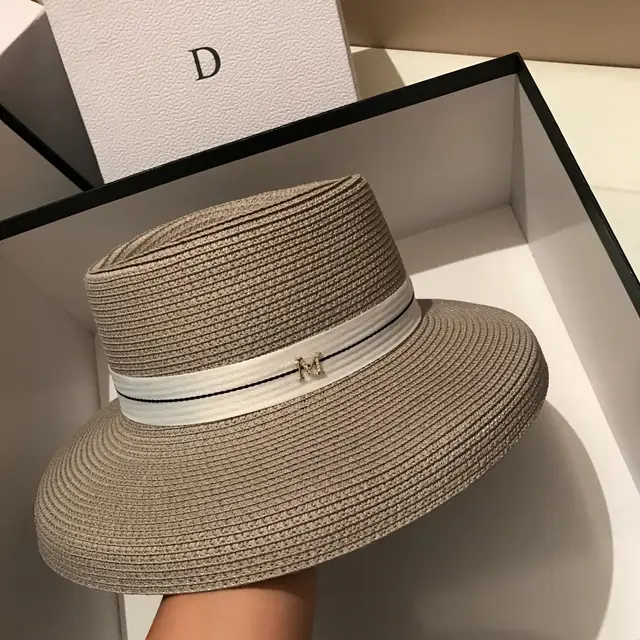 Brown Holiday Beach Sunshade Big Eaves Bell shaped Straw Hat Grey - Shop at LoveMi