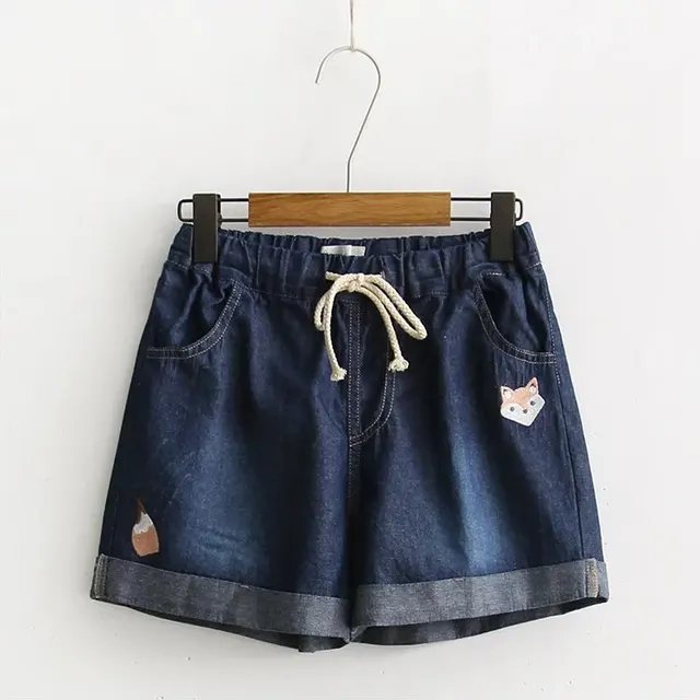 Thin Women's Embroidery Cartoon Shorts Dark Blue - Shop at LoveMi