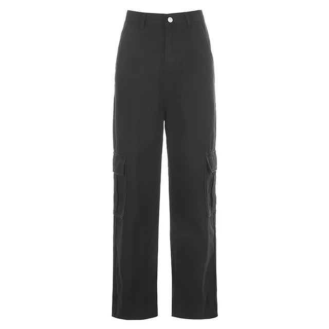 Fashion Casual High Waist Slimming Women's Loose Multi pocket Straight leg Jeans Black - Shop at LoveMi