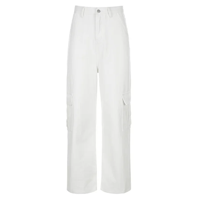 Fashion Casual High Waist Slimming Women's Loose Multi pocket Straight leg Jeans White - Shop at LoveMi