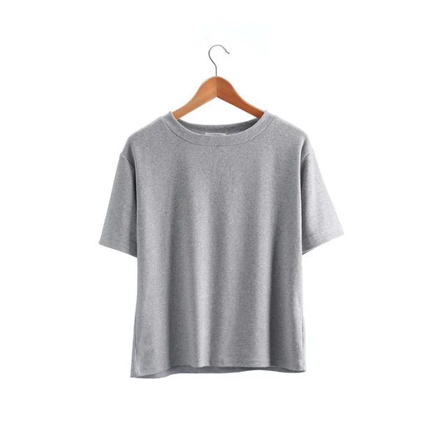 Milk Silk Basic Solid Color Short sleeved T shirt Grey - Shop at LoveMi