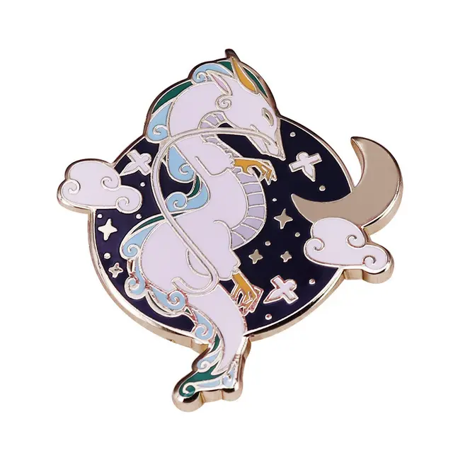 Star Blank Cloud Hard Enamel Pin Cute Cartoon Moon White Dragon Brooch Ghibli Animation Movie Fans Unique Jewelry Gift White - Shop at LoveMi