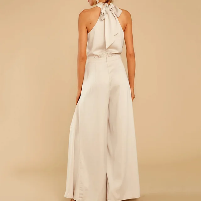 Solid Color Off shoulder Jumpsuit Beige - Shop at LoveMi
