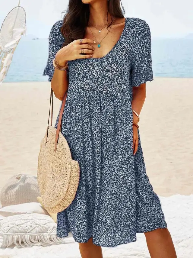 V neck Plus Size Loose Women's Dress Dark Blue - Shop at LoveMi