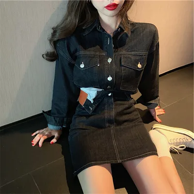 Lightly Cooked Style Imperial Sister Small Fragrant Style Denim Skirt Shirt - Shop at LoveMi