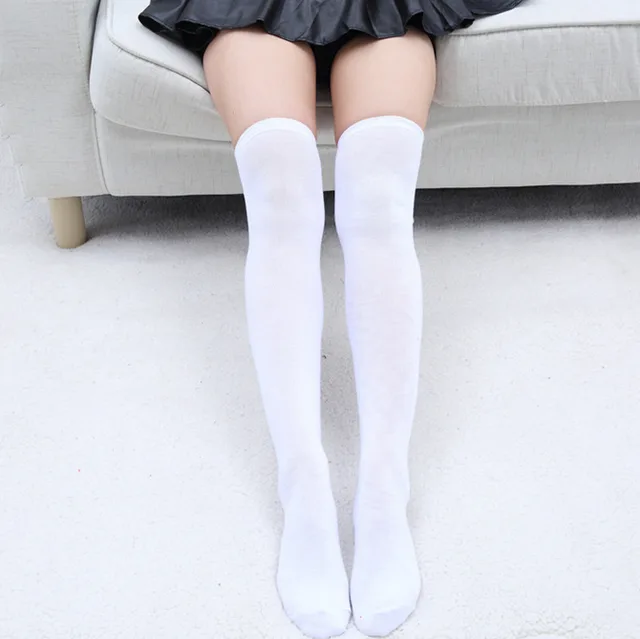 Three bar Striped Long tube Over the knee Socks White - Shop at LoveMi