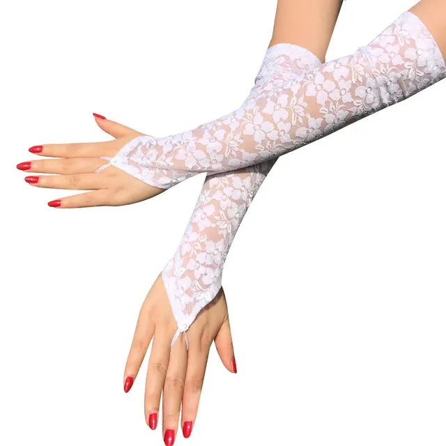 Long Lace Gloves Sexy Hook Finger Gloves White - Shop at LoveMi