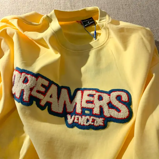 Towel Embroidered Letters Short sleeved T shirt Korean Loose Yellow - Shop at LoveMi