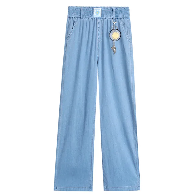 Tencel Jeans, High waisted, Thin, Drape, Loose, Straight, And Ice Silk Wide leg Pants Blue - Shop at LoveMi