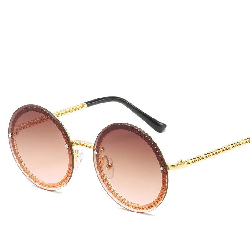 Metal Chain European And American Hot Style Sunglasses Frameless Can Be Equipped With Chain - Tea Powder