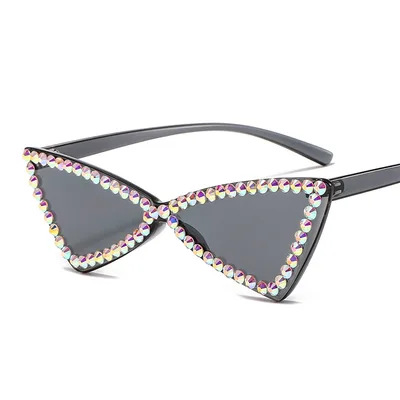 Retro Triangle Rimless Glasses Rhinestone Sunglasses Ladies Cat Eye Sunglasses Gray - Shop at LoveMi