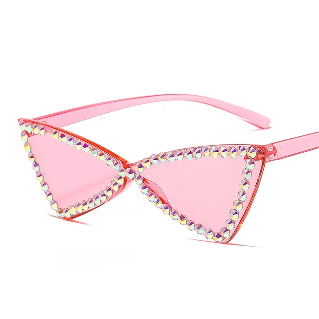 Retro Triangle Rimless Glasses Rhinestone Sunglasses Ladies Cat Eye Sunglasses Pink - Shop at LoveMi