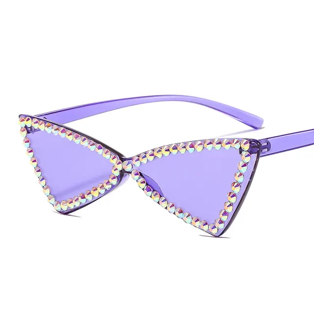 Retro Triangle Rimless Glasses Rhinestone Sunglasses Ladies Cat Eye Sunglasses Purple - Shop at LoveMi