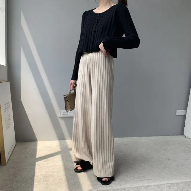 Korean Style Vertical Striped Thin Wide leg Pants Women's Suit Pants Apricot - Shop at LoveMi