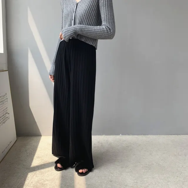 Korean Style Vertical Striped Thin Wide leg Pants Women's Suit Pants Black - Shop at LoveMi