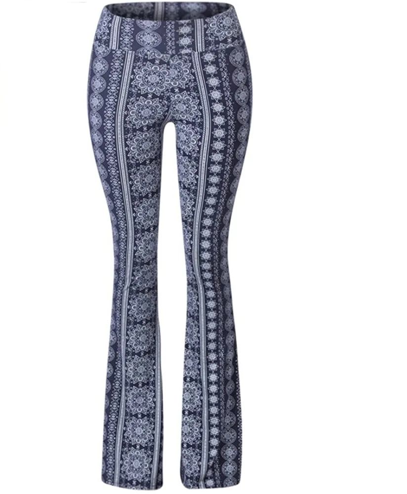 High Elastic Skinny Bootcut Type Retro Leggings And Women's Trousers - Blue Cotton