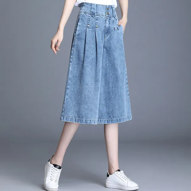 New Fashion High waist Straight leg Pants Loose And Thin Drape Casual Cropped Trousers Blue - Shop at LoveMi