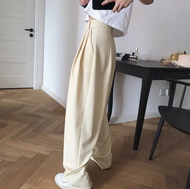 Loose Drape Slimming Straight Radish Pants Casual Trousers Yellow - Shop at LoveMi