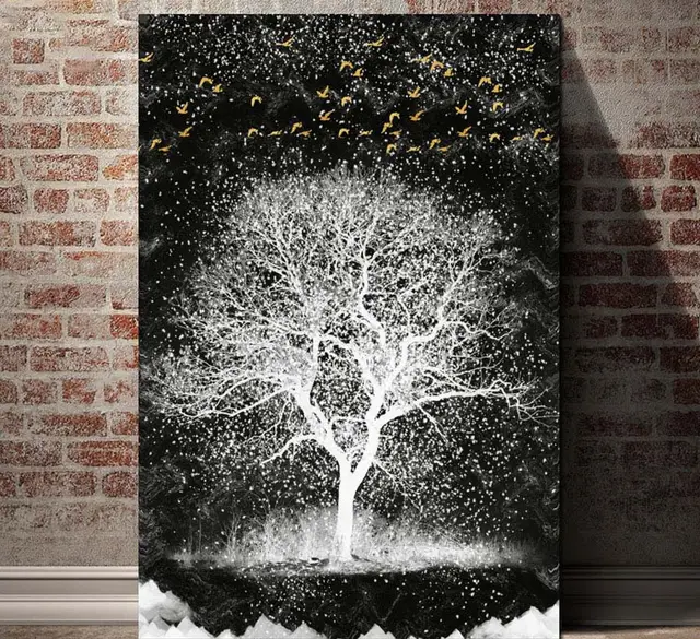 Black And White Tree Embroidery 3d Art Diamond Painting Round - Shop at LoveMi