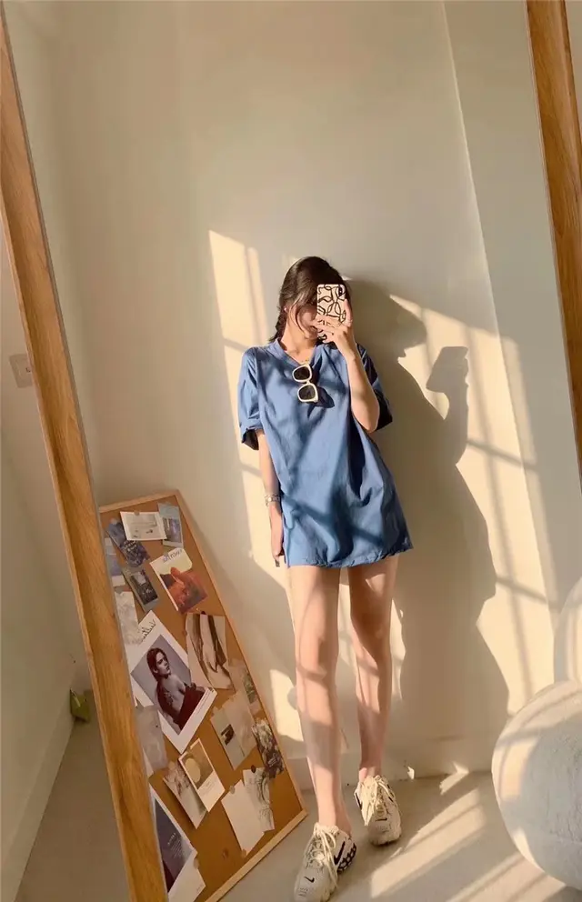 Short sleeved Solid Color Mid length Half sleeved Bottoming Shirt Candy Color Blue - Shop at LoveMi