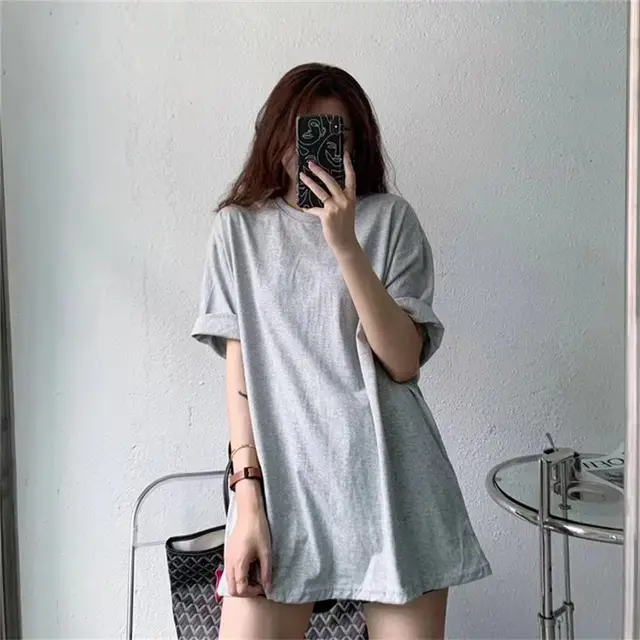 Short sleeved Solid Color Mid length Half sleeved Bottoming Shirt Candy Color Grey - Shop at LoveMi