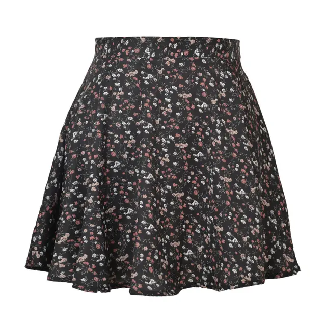 Women's Floral Skirt High Waist Umbrella Skirt Invisible Zipper Chiffon Print Short Skirt Women Black - Shop at LoveMi