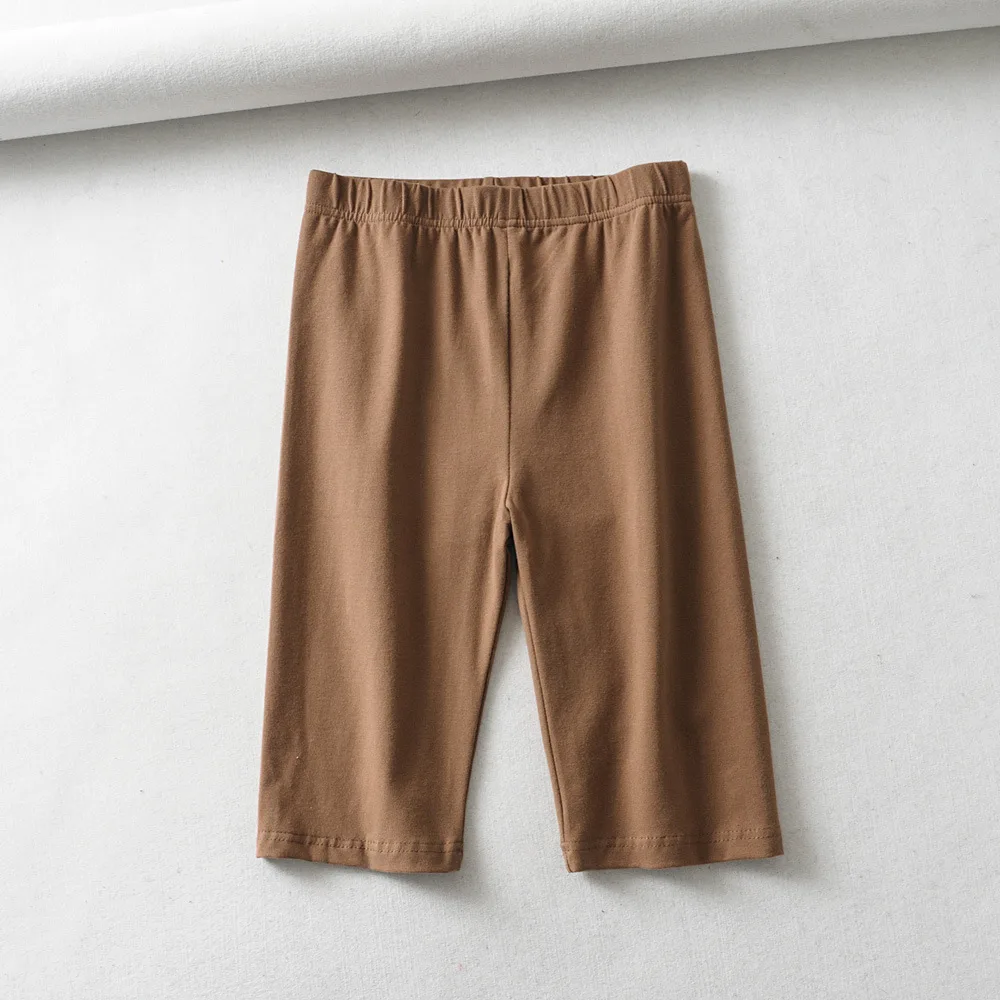 Women's Bottoming Fitness Tight Fitting Stretch Solid Colour Single-Layer Five-Point Pants - Coffee