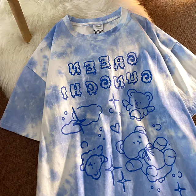 New Harajuku Style Short Sleeved T Shirt Women Blue - Shop at LoveMi