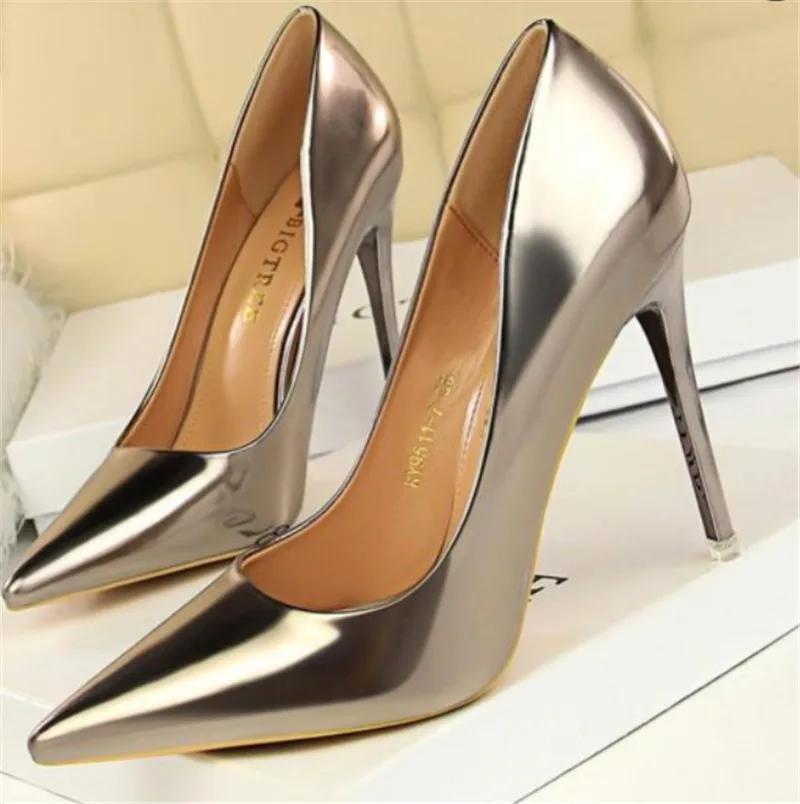 Stiletto Heels Pointed Toe Low Top Women's Shoes Bronze 40 - Shop at LoveMi