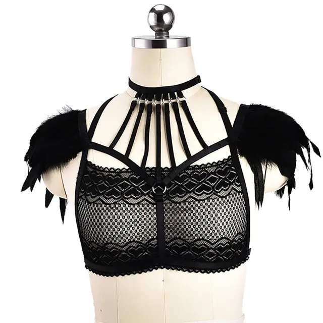 Three Point Lace Bra And Feather Sexy Lingerie Black - Shop at LoveMi
