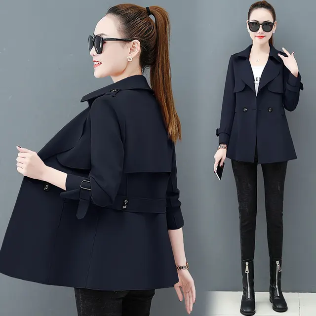 Western Style Windbreaker Coat Women's Clothing Popular Spring And Autumn Dark Blue - Shop at LoveMi