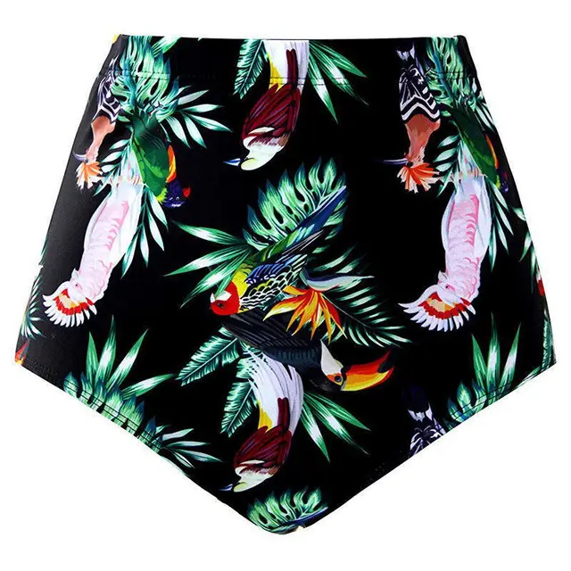 Printed High Waist Slim Conservative Beach Swimming Shorts Black.Green - Shop at LoveMi