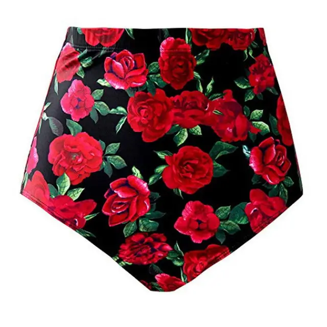 Printed High Waist Slim Conservative Beach Swimming Shorts Black.Red - Shop at LoveMi