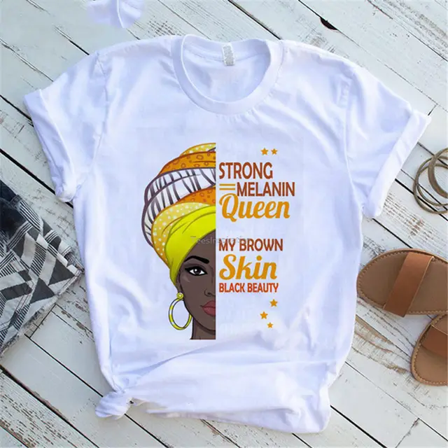 Women T Shirt Fashion Casual Cartoon Feminism Cartoon African Girl Print Ladies Short Sleeve T shirt H - Shop at LoveMi
