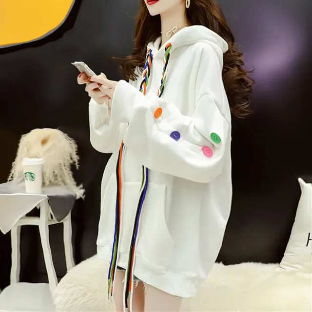Korean Style Stitching Button Drawstring Blouse Women's Jacket White - Shop at LoveMi