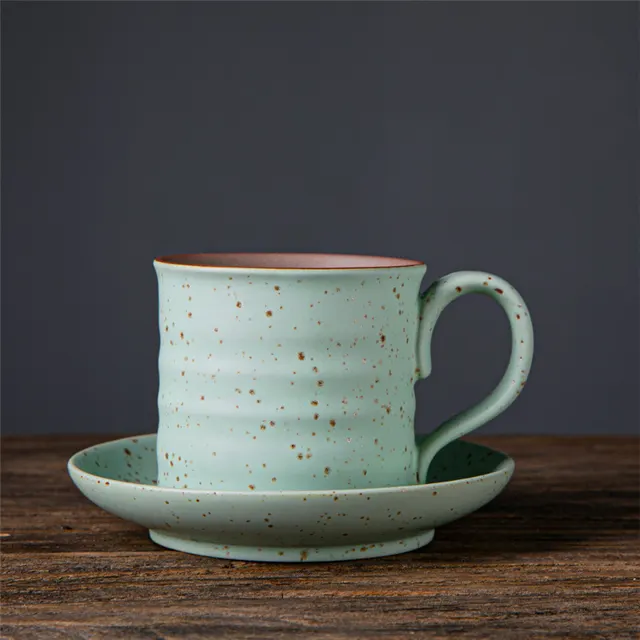 Japanese Retro Ceramic Coffee Cup And Saucer Set Creative Souvenir Cup Afternoon Tea Mug Stoneware Coffee Cup Light Green - Shop at LoveMi