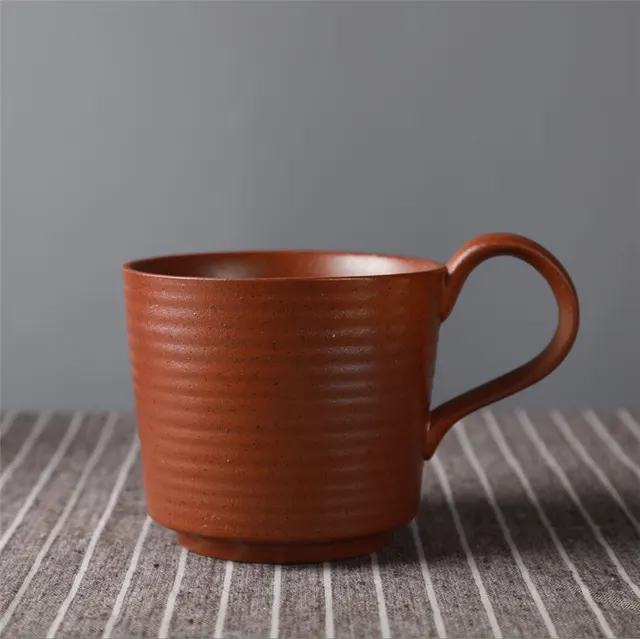 Japanese Retro Ceramic Coffee Cup And Saucer Set Creative Souvenir Cup Afternoon Tea Mug Stoneware Coffee Cup Red Brown - Shop at LoveMi