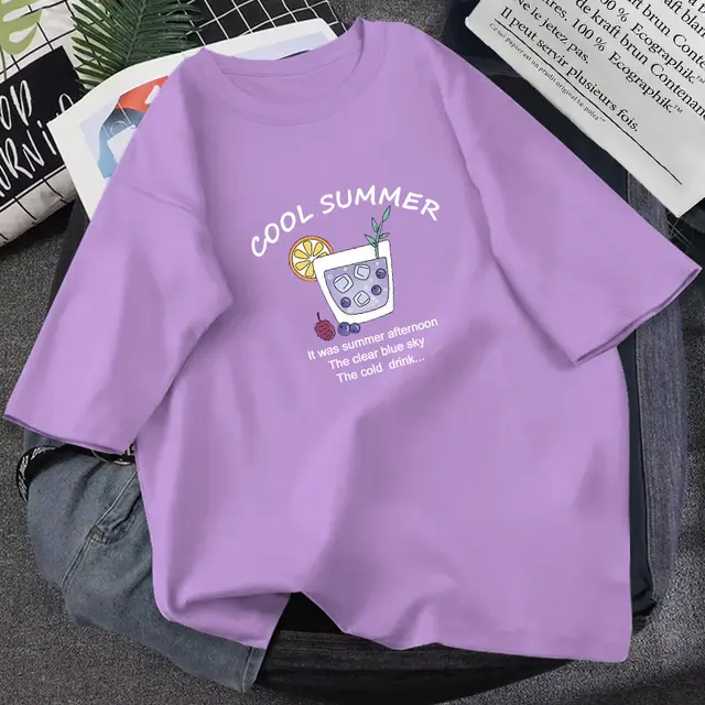 Summer T shirt Women Loose Korean Style Purple Top B - Shop at LoveMi