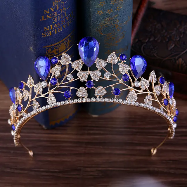 Wedding Hairpin Accessories Leaf Rhinestones Bridal Crown Blue - Shop at LoveMi