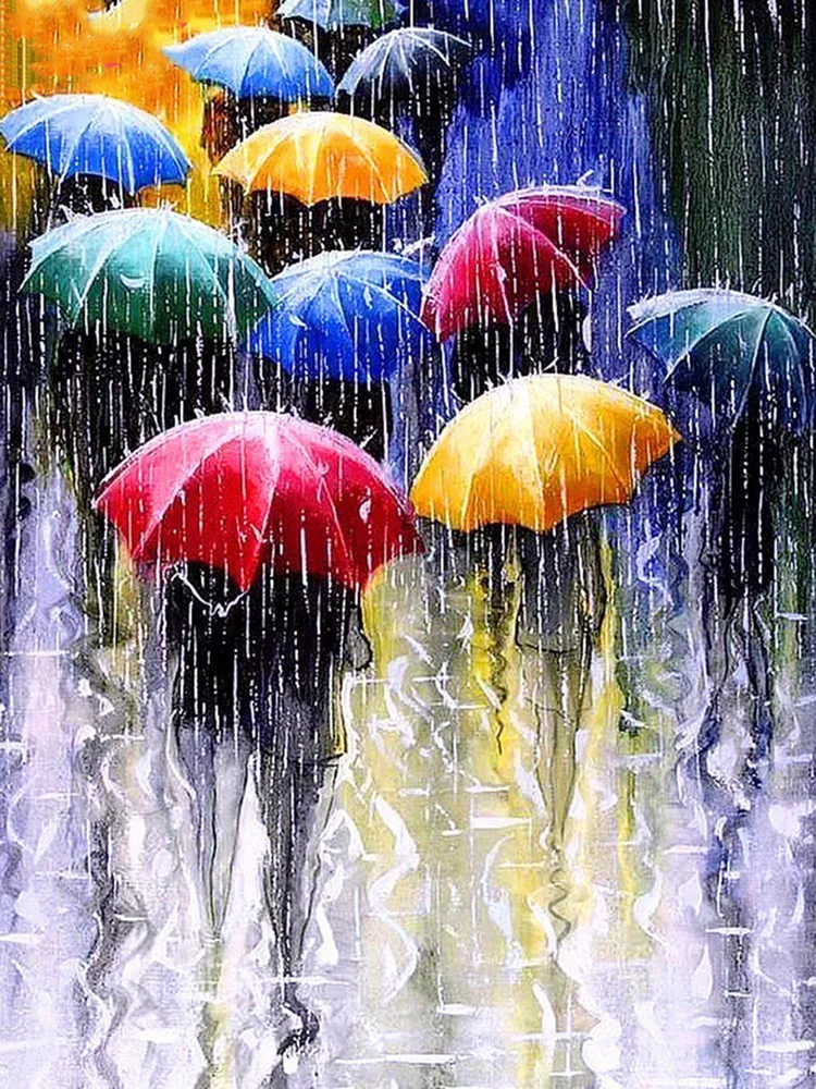 Full Drill Square 5D DIY Diamond Painting Street Diamond Embroidery Rain Umbrella Picture Of Rhinestone Decor Home Square - Shop at LoveMi