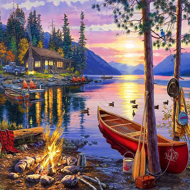 Diamond Painting Full Square Drill Rhinestones Pictures Diamond Embroidery Sale Lakeside Cabin Cross Stitch Mosaic Gift Square - Shop at LoveMi
