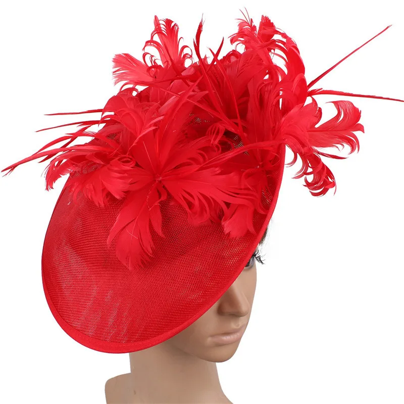 Horse Racing Festival Fashion High End Top Hat Hair Accessories Aristocratic Ladies Feather Hat Hair Accessories Hairpin Red - Shop at LoveMi