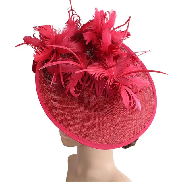 Horse Racing Festival Fashion High End Top Hat Hair Accessories Aristocratic Ladies Feather Hat Hair Accessories Hairpin Wine Red - Shop at LoveMi