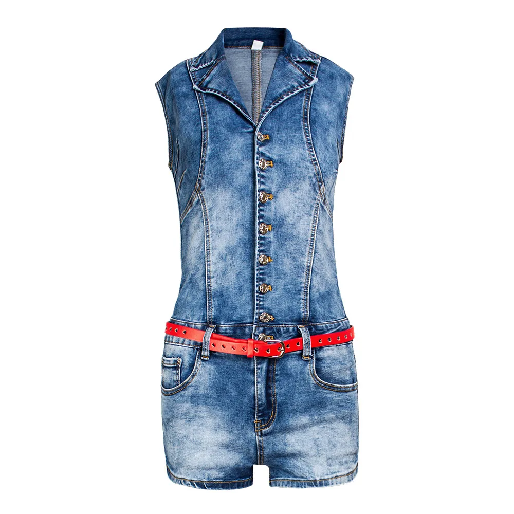Fashion Single Breasted Sexy Denim Jumpsuit Light Blue - Shop at LoveMi