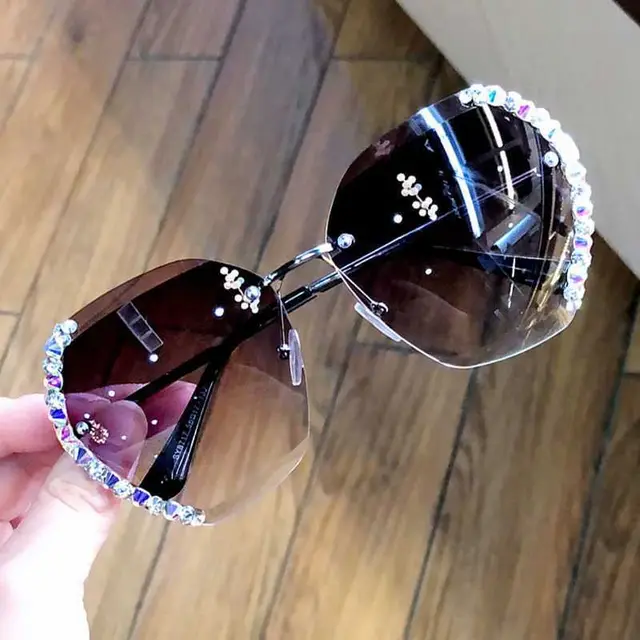 Diamond Studded Sunglasses Women Anti Sunglasses Women Fashion Round Face Driving Travel Glasses Korean Trend - Shop at LoveMi