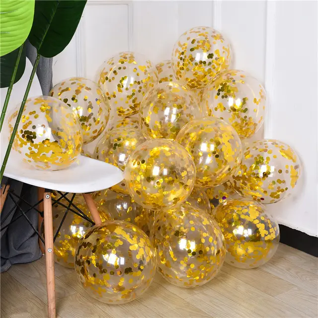Net Red Confetti Sequin 12 Inch Transparent Balloon Yellow - Shop at LoveMi