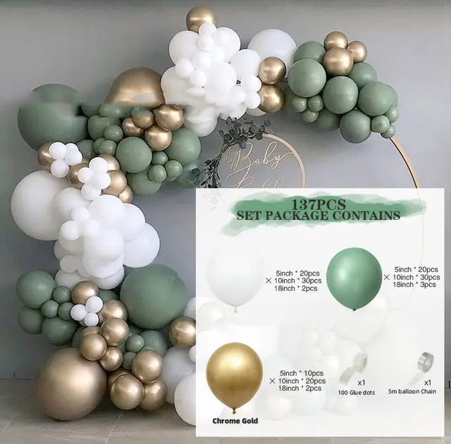 New Retro Green Platinum Balloon Package Wedding Balloon Package Birthday Party Decoration 137Pcs - Shop at LoveMi