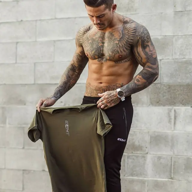 Round Neck Sports Short sleeved T Outdoor Running Fitness Bodybuilding Muscle Brother T shirt Coffee - Shop at LoveMi